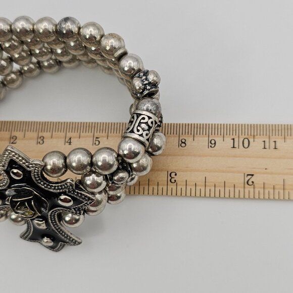 Silver Beaded Bracelet Multistrand Cross Faith Religious Grunge Rock Christian - Picture 13 of 16